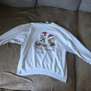 Vtg 90s Marine World Africa USA Sweatshirt XXL White Tiger Christmas Signal
